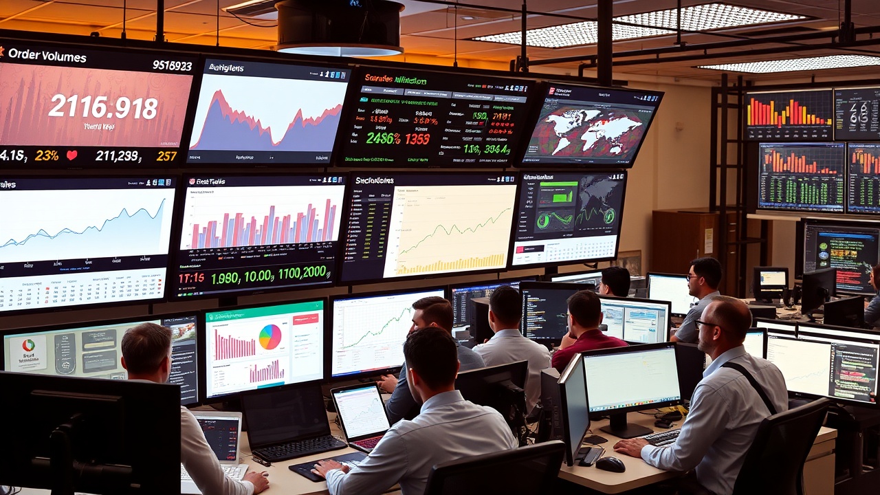 MerchMart engineering team monitoring a Grafana dashboard during a high-traffic sales event