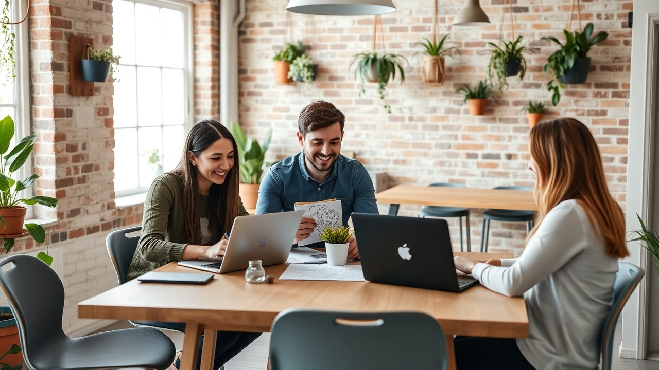 LogFlow team members collaborating in a casual, remote-first environment